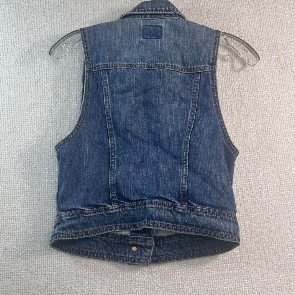 American Eagle Denim Vest XS Cropped Jean Jacket Button Front Women Blue - Picture 5 of 7